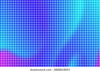 Abstract geometric background featuring a mosaic grid pattern of small squares over a glowing smooth gradient of vibrant blue and purple
