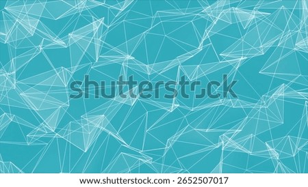 Abstract geometric background with a network of interconnected white lines forming triangles and polygons on a teal gradient.