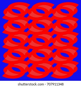 Abstract geometric background. Regular oval pattern pastel red and red on dark blue overlaying, luscious and dominant.