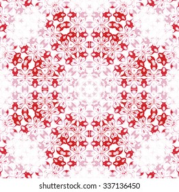 Abstract geometric background, seamless octagon pattern, ornament with lilac and red elements on white, ornate and extensive