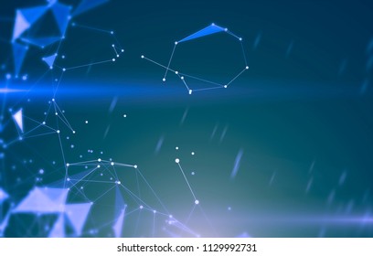 Abstract geometric background with triangular cells for design. Bright blue digital illustration with polygons on a dark background.