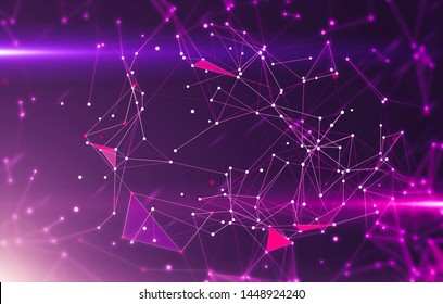 Abstract geometric background with triangular cells for design. Bright violet digital illustration with polygons on a dark background.