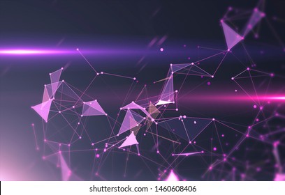 Abstract geometric background with triangular cells for design. Bright violet digital illustration with polygons on a dark background.
