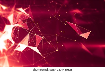 Abstract geometric background with triangular cells for design. Bright red digital illustration with polygons on a dark background.