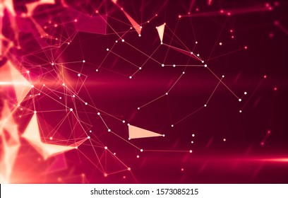 Abstract geometric background with triangular cells for design. Bright red digital illustration with polygons on a dark background.
