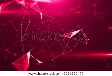 Abstract geometric background with triangular cells for design. Bright red digital illustration with polygons on a dark background.