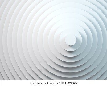 Abstract geometric background with white concentric circles installation, 3d rendering illustration 