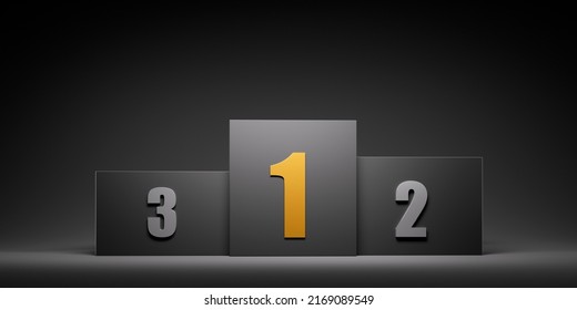 Abstract Geometric Black Winner Podium With Golden Number One - 3d Illustration