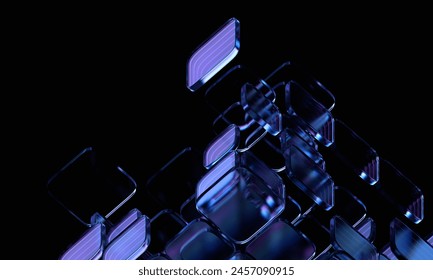Abstract geometric blocks on black background, 3d render