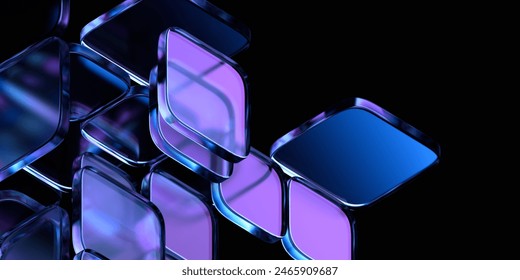 Abstract geometric blocks on black background, 3d render. 3D Illustration - Powered by Shutterstock