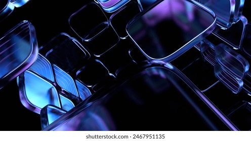 Abstract geometric blocks on dark background, 3d render. 3D Illustration - Powered by Shutterstock