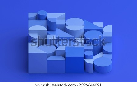 Abstract geometric composition, blue background design, 3d render. 3D Illustration