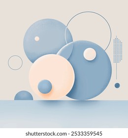 Abstract geometric composition featuring overlapping circles in soft pastel blue and beige tones. Ideal for modern, minimalistic designs and backgrounds, conveying a sense of calm and mindfulness
