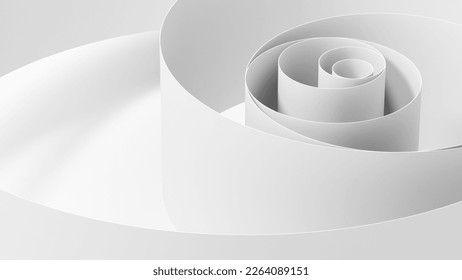 Abstract geometric composition, white thin rings with golden ratio radius sequence, 3d rendering illustration