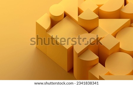 Abstract geometric composition, yellow background design, 3d render. 3D Illustration