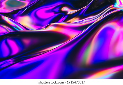Abstract geometric crystal background, iridescent texture, liquid. 3d render. 