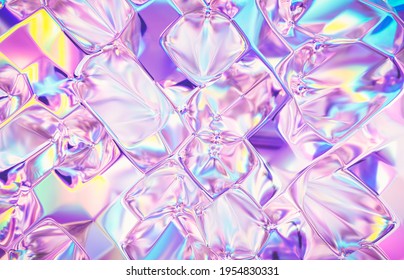 Abstract Geometric Crystal Background, Iridescent Texture, Faceted Gem. 3d Rendering. 