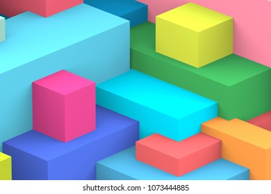 Abstract geometric cubic colorful background  isometric 3d render 
