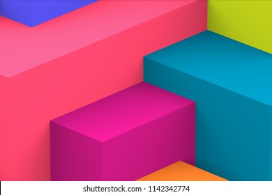 Abstract geometric cubic colorful background  isometric 3d render 