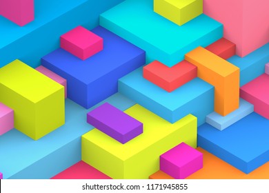 Abstract geometric cubic colorful background  isometric 3d render 