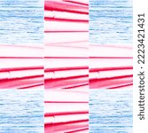 abstract geometric design pattern shape horizontal symmetrical red white color on blue stripes background seamless texture