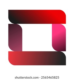 An abstract geometric frame with bold gradient colors in red, black, and pink, forming a modern square pattern with curved corners and a dynamic visual appeal.