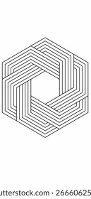 Abstract geometric hexagon pattern with interlocking lines, perfect for modern design, backgrounds, and optical illusion art. High-resolution vector illustration for creative projects