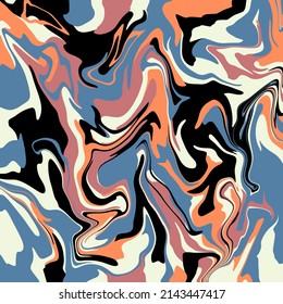 Abstract Geometric Marbled Texture With Wavy Curving Lines And Shapes In Retro Trend Tones Limited Muted Colors Palette