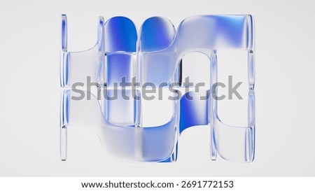 Abstract geometric maze structure made of glass tubes, isolated on white background. Blue objects are refracted through the transparent surfaces. 3D rendering illustration.
