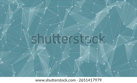 Abstract geometric network pattern with white nodes and lines on a teal gradient background, representing connectivity and data flow.