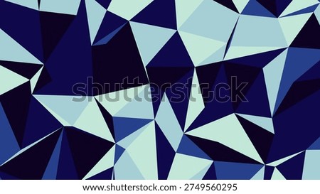 Abstract geometric pattern composed of interlocking triangles in dark blue, navy, and light aqua hues. High contrast angular shapes create a dynamic, modern composition.