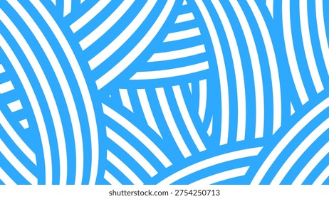 Abstract geometric pattern with curved white lines on a bright blue background. Modern minimal vector style design suitable for wallpaper, fabric print, packaging, branding, and contemporary graphic backgrounds.