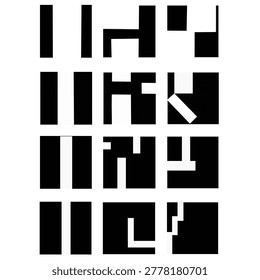 Abstract geometric pattern featuring black and white rectangular shapes arranged in a rhythmic architectural composition.