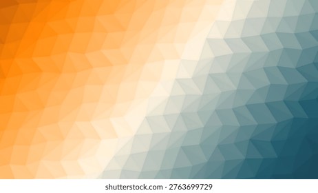 Abstract geometric pattern with orange to blue gradient triangles, soft light, diagonal orientation, and subtle depth. Clean modern background suitable for design projects.