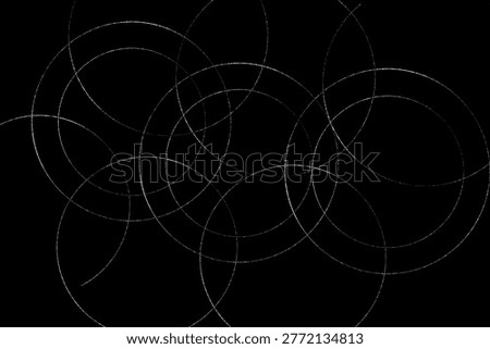 Abstract geometric pattern of overlapping thin white circles on black background, creating symmetry and repetition.