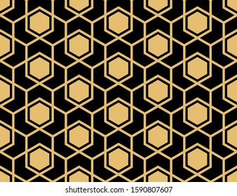 Abstract geometric pattern. A seamless background. Gold and black ornament. Graphic modern pattern. Simple lattice graphic design
