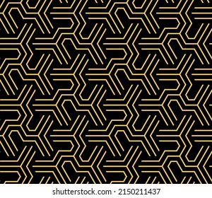 Abstraktes geometrisches Muster mit Streifen, Linien. Nahtloser Hintergrund. Gold und Schwarz-Ornament. Einfache Gittergrafik-Gestaltung