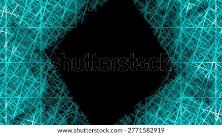 abstract geometric pattern in vibrant blue with interconnected lines and central black void