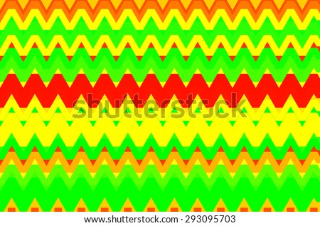 Abstract geometric pattern of zigzags, mostly yellow and green, with thick red zigzag near the middle
