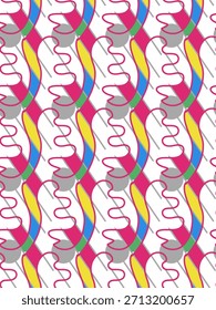 Abstract geometric patterned design in bright and colorful. Manually created, suitable for backdrop, background, banner, graphic, fashion, fabric, wallpaper, etc.