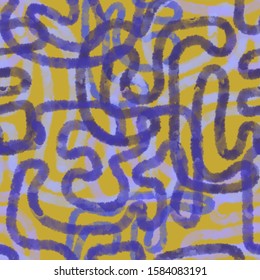 Abstract geometric seamless pattern. Minimal abstract curve lines. Tangled wires background with watercolor texture cables. 