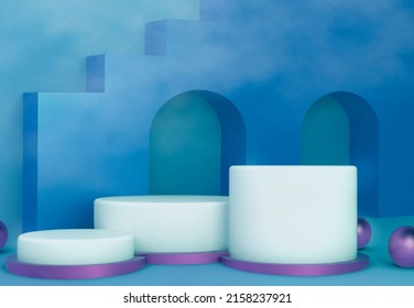 Abstract Geometric Shape Pastel Color Scene Minimal, Design For Cosmetic Or Product Display Podium 3d Render Virtual Showcase