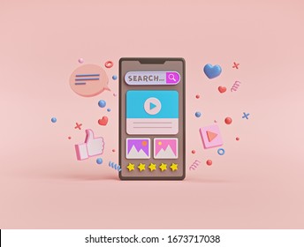 Abstract geometric shapes background with a smartphone. application interface. trendy design for social media advertising. 3d rendering