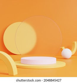 Abstract Geometric Shapes Podium For Product Display On Orange Background. 3d Rendering.