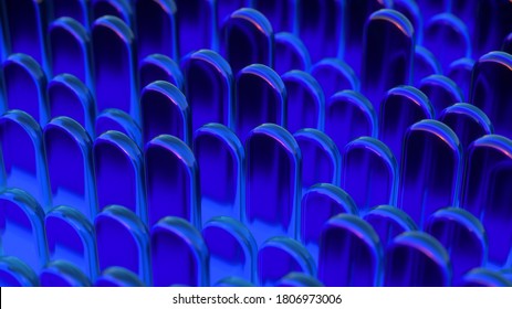Abstract geometric shapes rectangles in blue with red highlights. Abstract background with glass stick box circle pattern. Colorful rounded form. Random and wave motion. 3d rendering