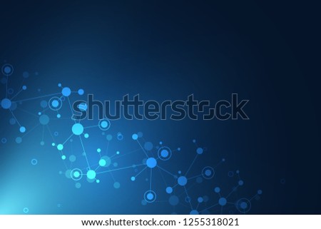 Abstract geometric texture with molecular structures and neural network. Molecules DNA and genetic engineering. Futuristic artificial intelligence concept. Technological and scientific modern design