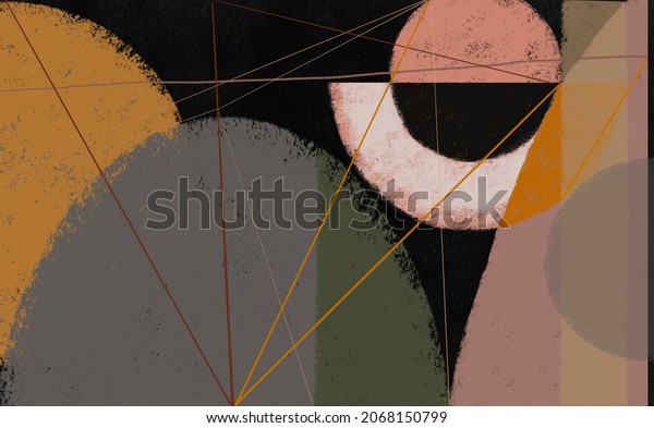 Abstract geometric watercolor illustration. Indoor desktop background. Mural on the walls, fresco in the room, interior grunge style