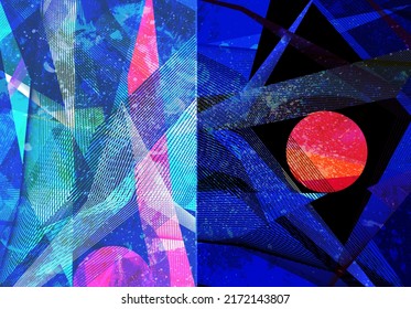 Abstract geometric watercolor retro background with bright objects. Sample design for a website or cover