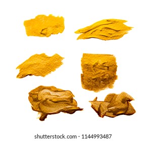 Abstract gilded acrylic paint gold brush strokes on white background copy space for text or art work design.  - Shutterstock ID 1144993487