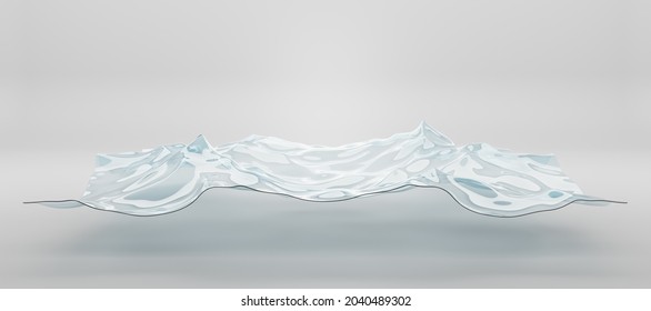 Abstract Glass Geometric Figure, Texture Surface Water, Liquid Ripples. Sculpture In Curve Wavy Shapes, Acrylic Or Plastic Material, Clear Futuristic Object Isolated On Blue Background, 3d Render